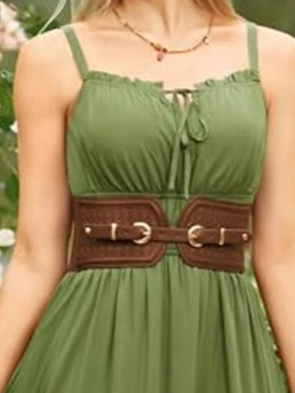 Wide Elastic Brown Belt Stretchy Corset Belt with Double Gold Buckle Waist Belt